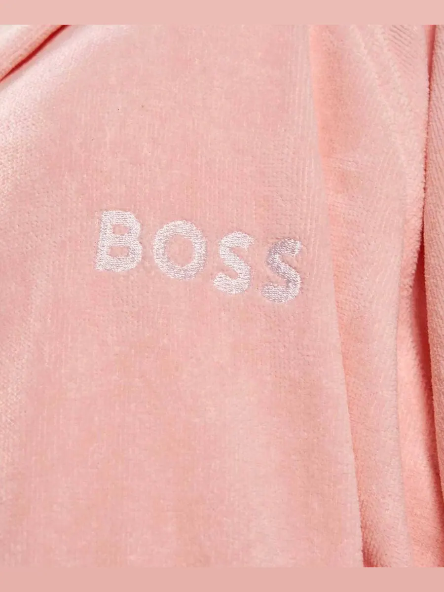 Однотонный женский банный халат из хлопкового велюра с капюшоном Boss Home — изображение 3 из 3, розовый