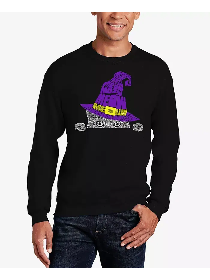 Мужской свитшот с принтом "Peeking Witch Cat Word Art" LA Pop Art — изображение 1 из 3, черный