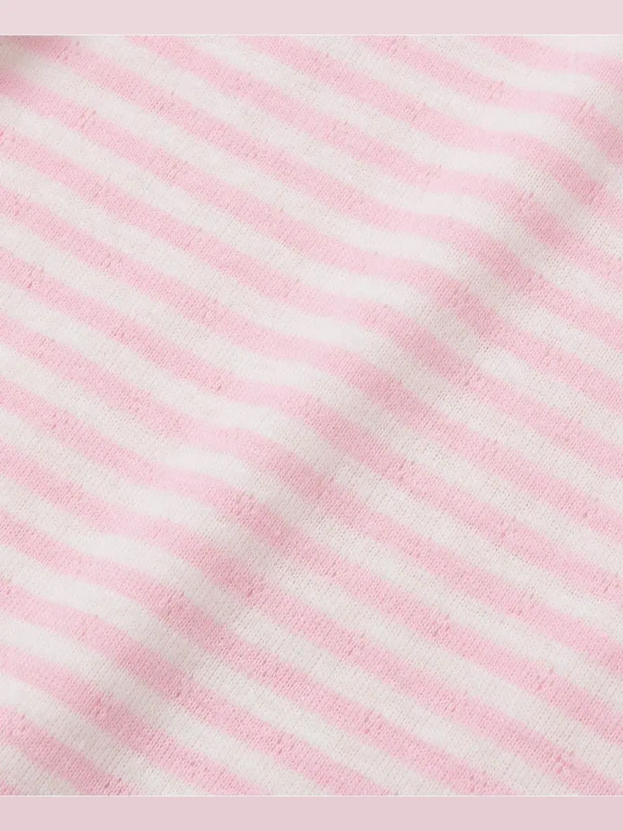 Детская вязаная футболка с коротким рукавом и ажурной отделкой Lands' End — изображение 2 из 3, розовый/белый
