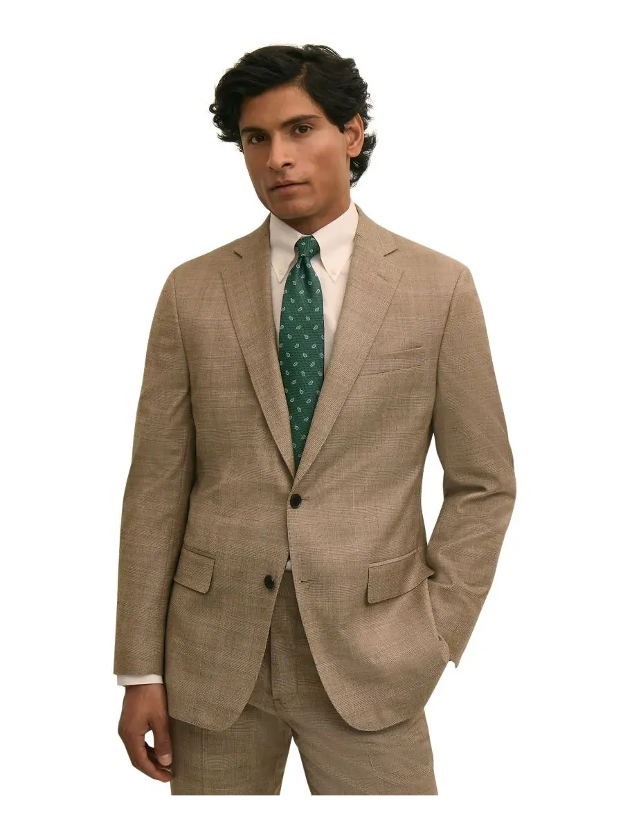 Мужской клетчатый пиджак Brooks Brothers из эластичной ткани классического кроя — изображение 1 из 6, бежевый