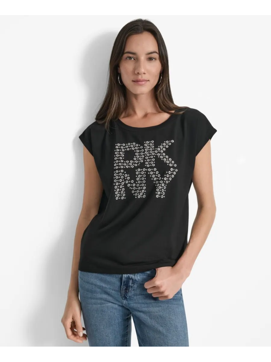 Женская футболка с круглым вырезом и логотипом Grommet Stack DKNY — изображение 1 из 6, черный