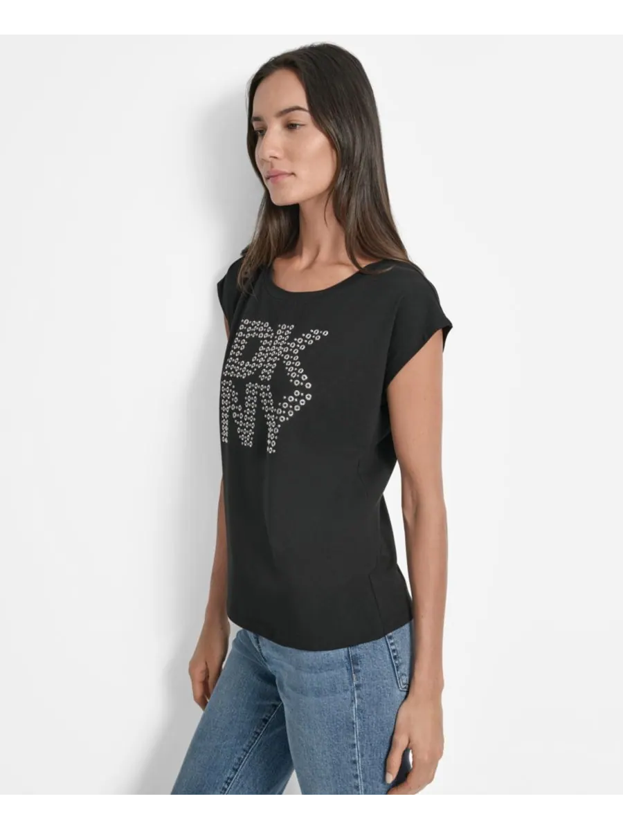 Женская футболка с круглым вырезом и логотипом Grommet Stack DKNY — изображение 3 из 6, черный
