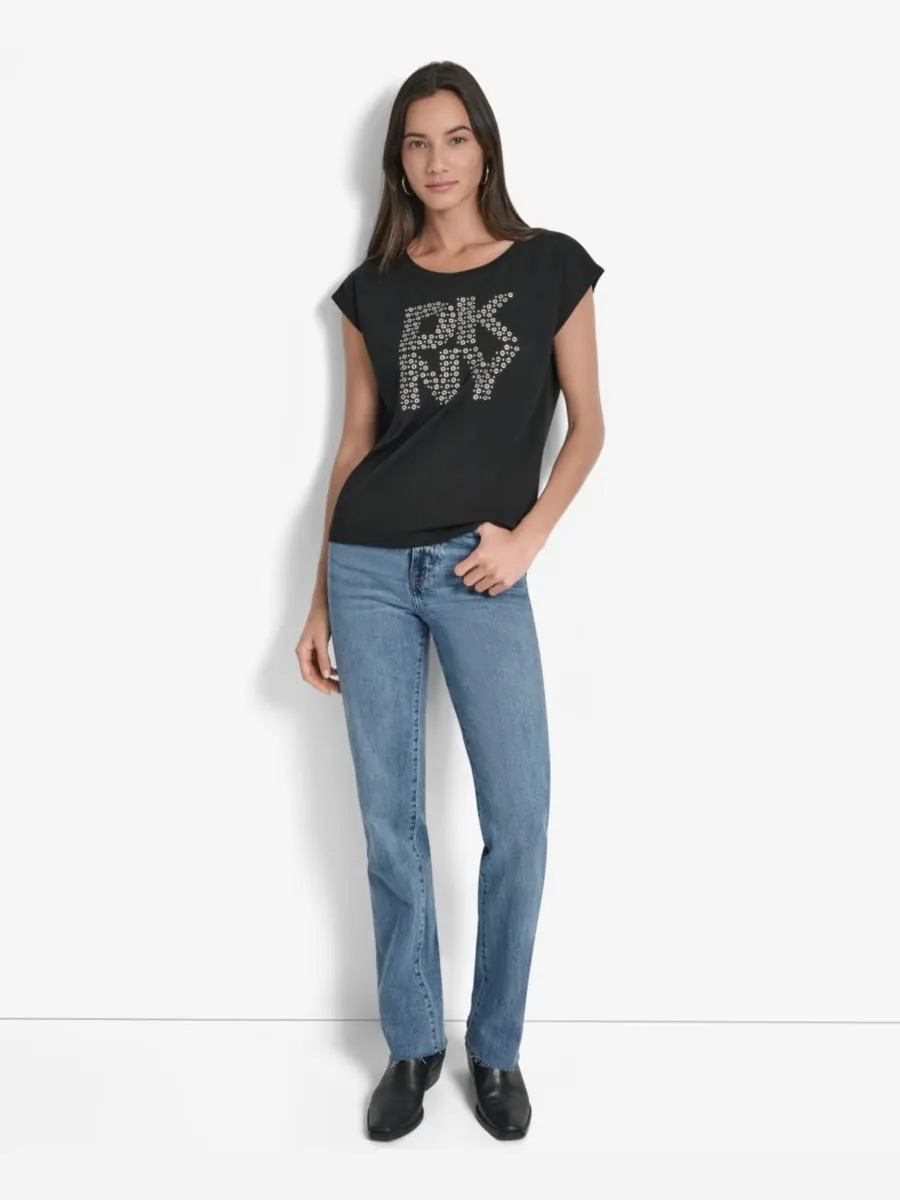 Женская футболка с круглым вырезом и логотипом Grommet Stack DKNY — изображение 5 из 6, черный