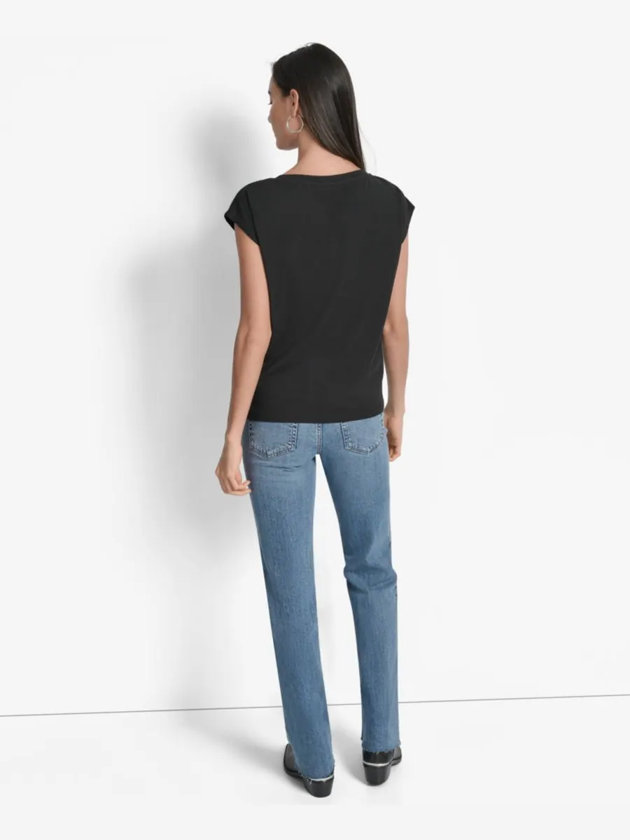 Женская футболка с круглым вырезом и логотипом Grommet Stack DKNY — изображение 6 из 6, черный