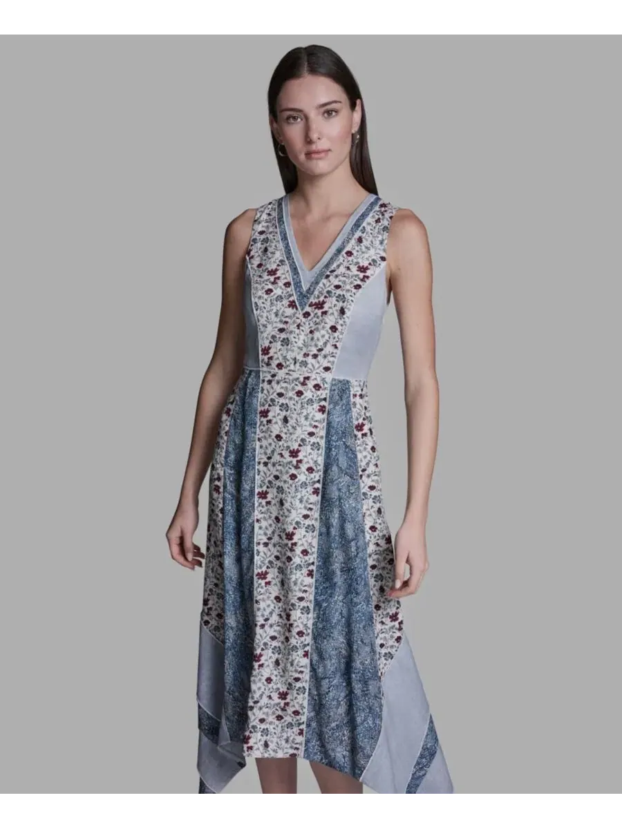 Женское миди-платье с V-образным вырезом без рукавов Bcbg — изображение 1 из 8, синий мульти