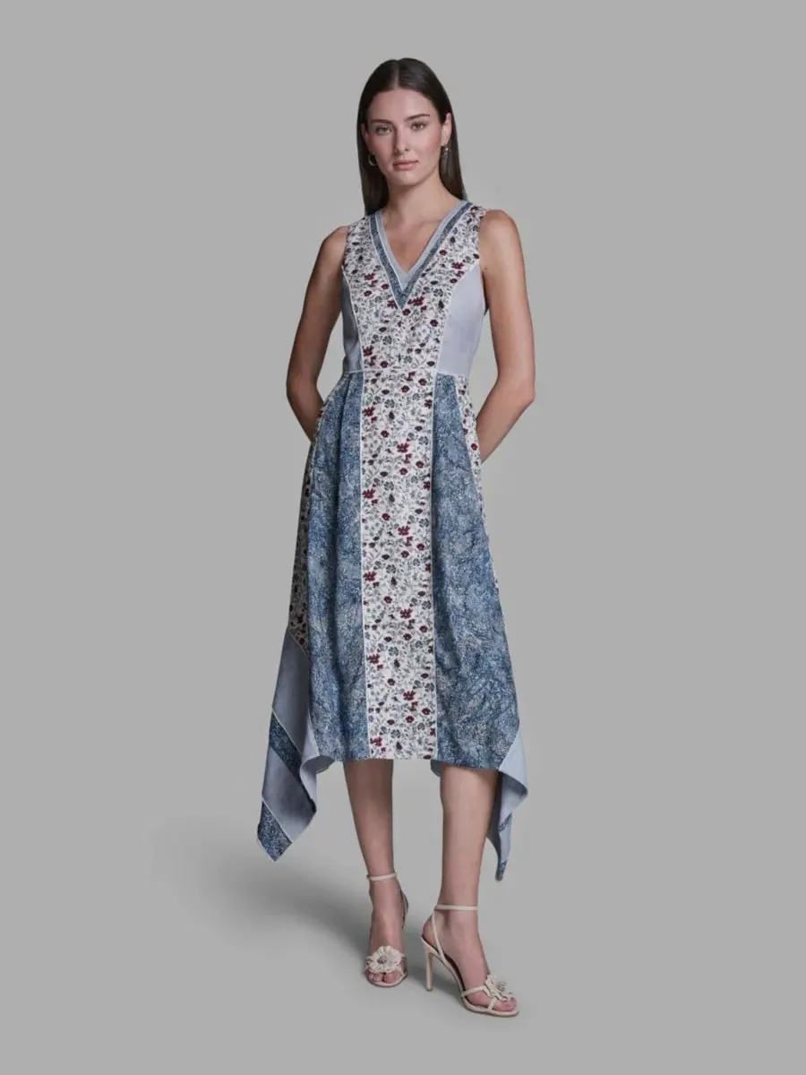 Женское миди-платье с V-образным вырезом без рукавов Bcbg — изображение 2 из 8, синий мульти
