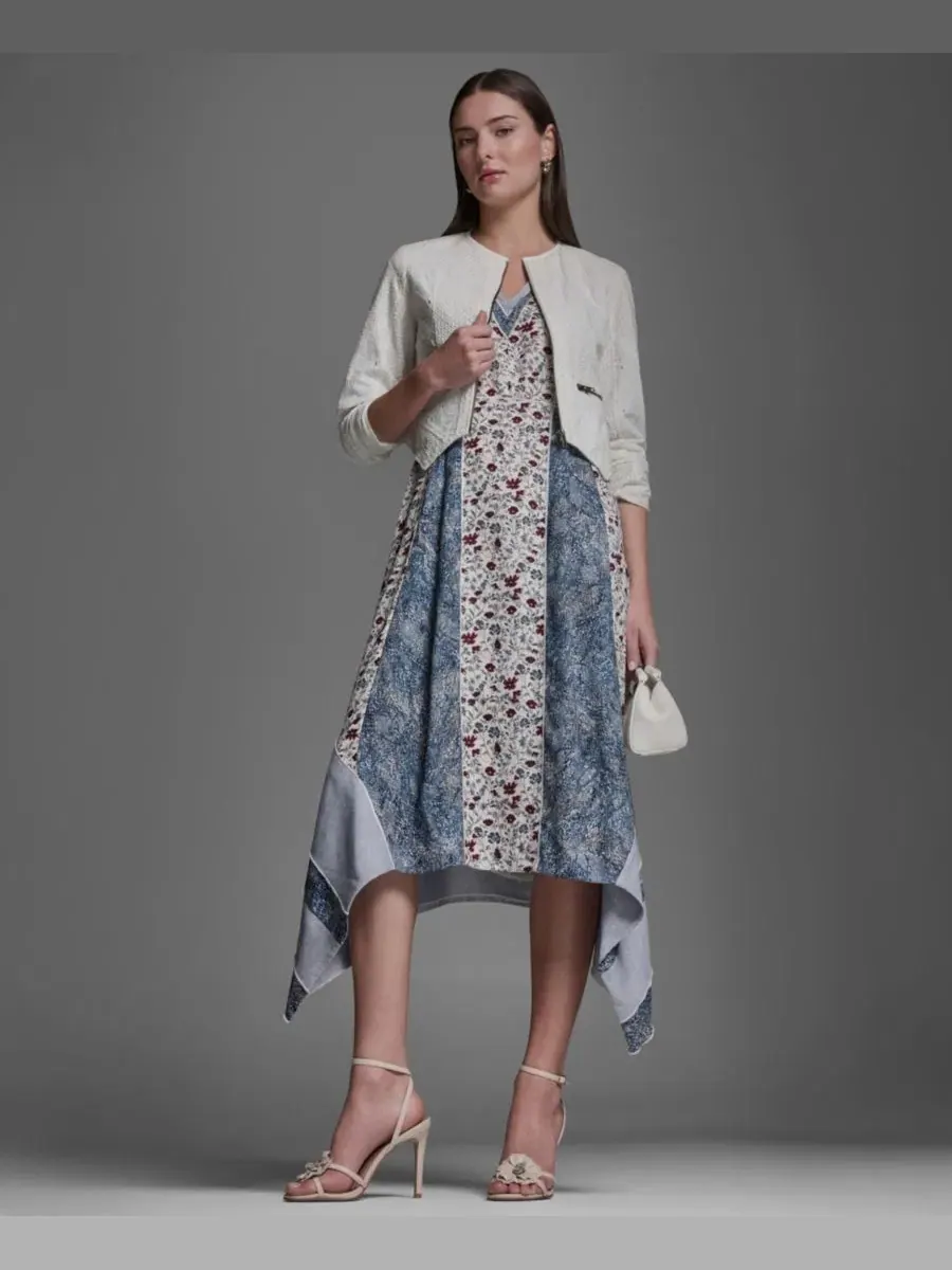 Женское миди-платье с V-образным вырезом без рукавов Bcbg — изображение 3 из 8, синий мульти