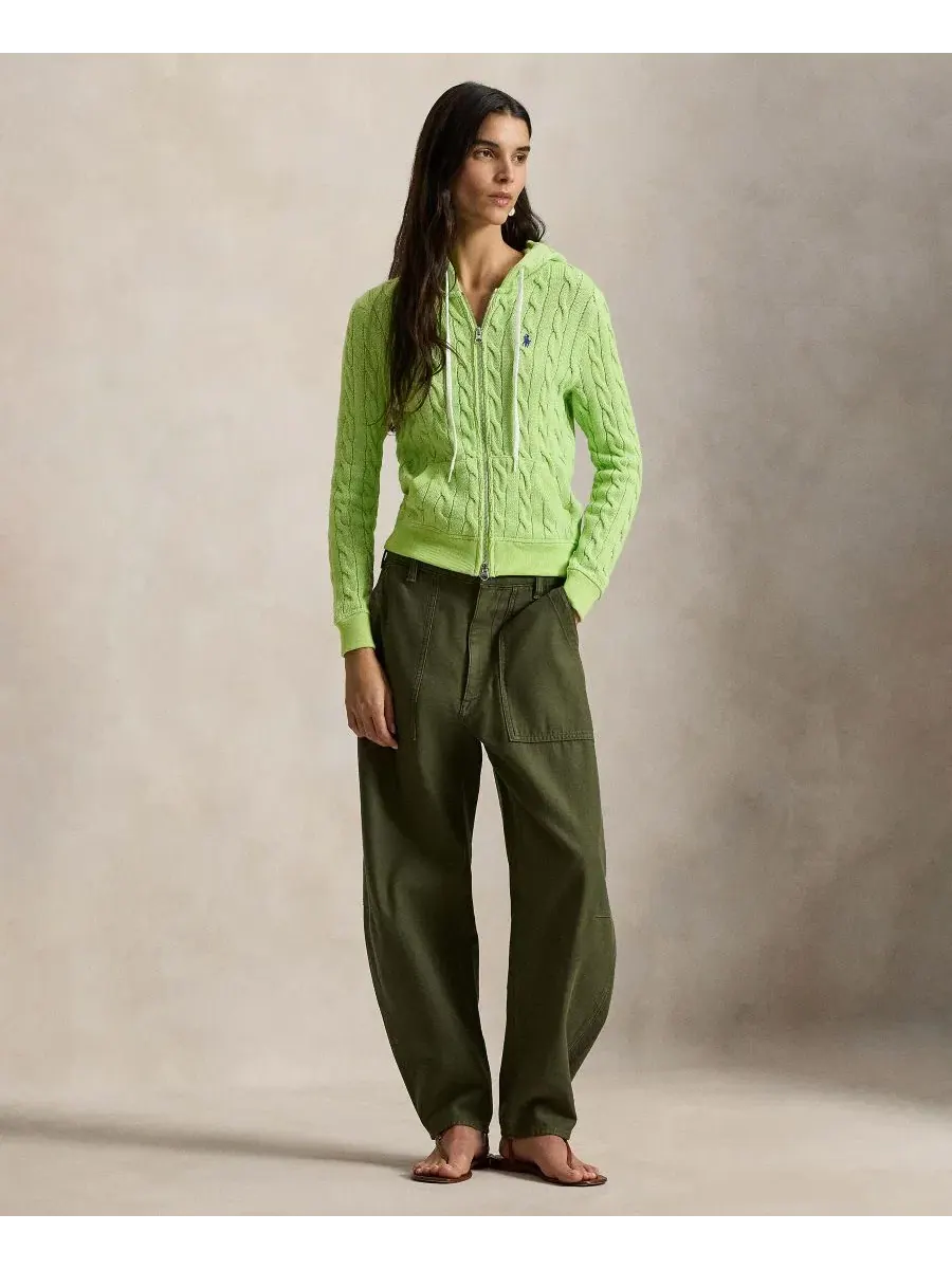 Женская хлопковая толстовка крупной вязки на молнии Polo Ralph Lauren — изображение 3 из 5, зеленый