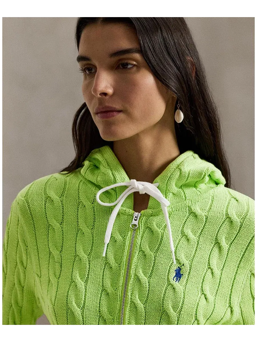 Женская хлопковая толстовка крупной вязки на молнии Polo Ralph Lauren — изображение 4 из 5, зеленый