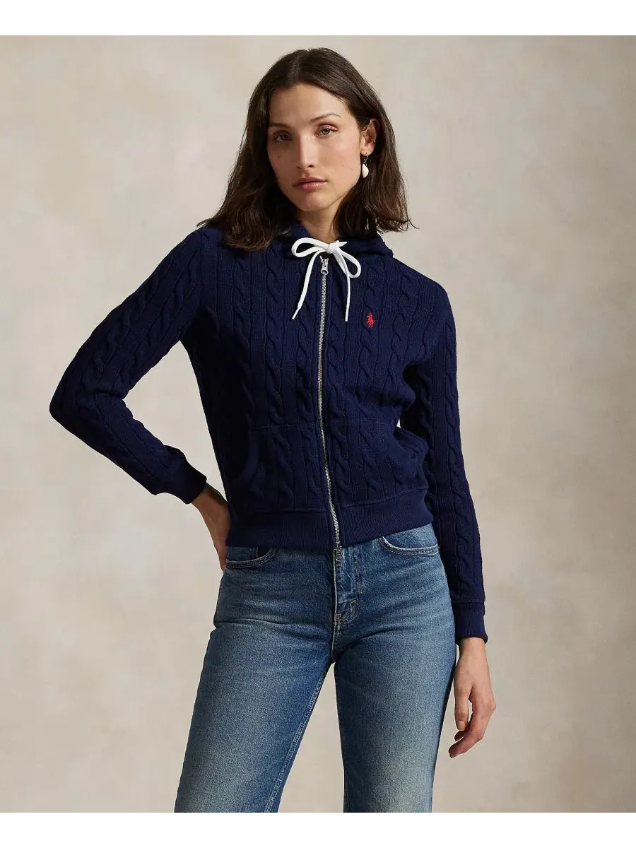 Женская хлопковая толстовка крупной вязки на молнии Polo Ralph Lauren