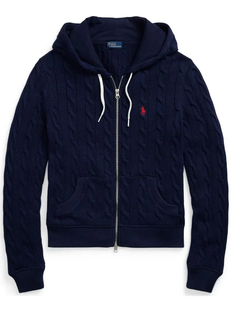 Женская хлопковая толстовка крупной вязки на молнии Polo Ralph Lauren — изображение 2 из 5, темно-синий