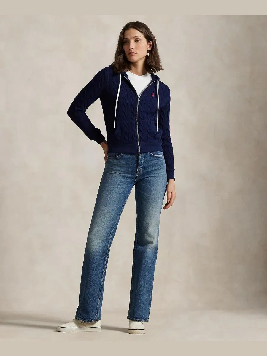 Женская хлопковая толстовка крупной вязки на молнии Polo Ralph Lauren — изображение 3 из 5, темно-синий