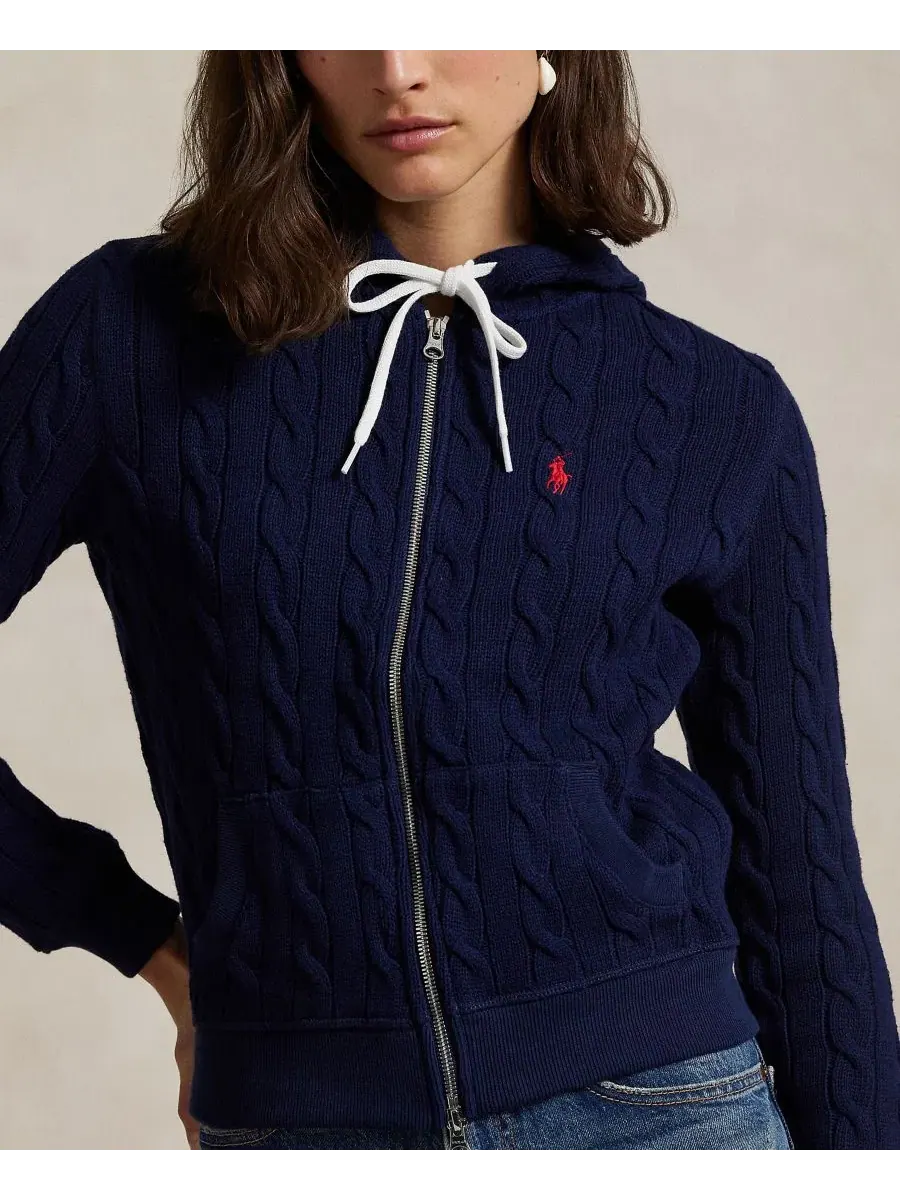 Женская хлопковая толстовка крупной вязки на молнии Polo Ralph Lauren — изображение 4 из 5, темно-синий