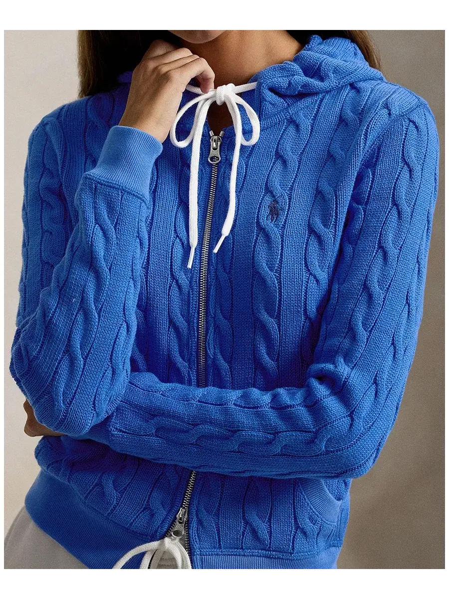 Женская хлопковая толстовка крупной вязки на молнии Polo Ralph Lauren — изображение 4 из 5, синий