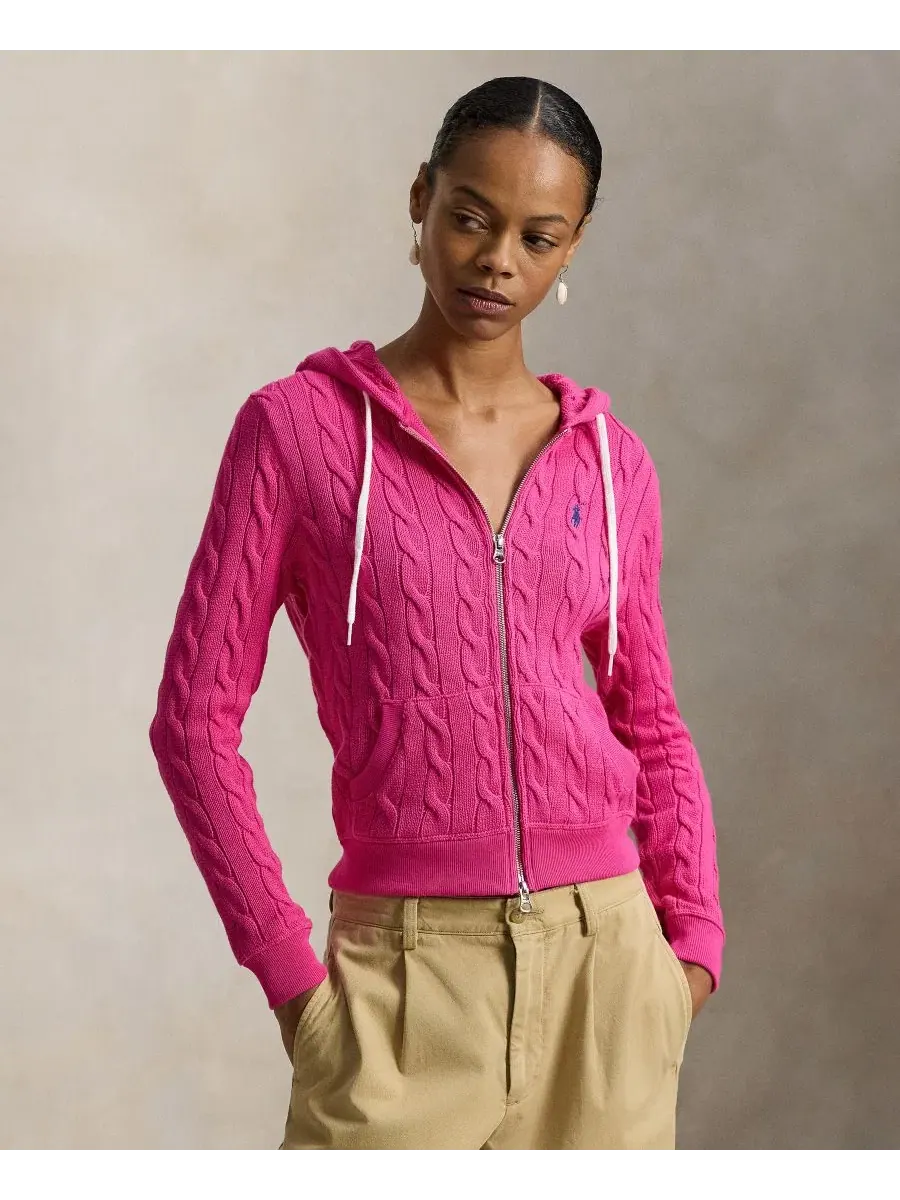 Женская хлопковая толстовка крупной вязки на молнии Polo Ralph Lauren