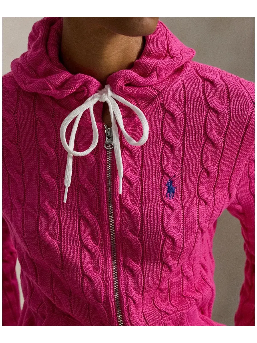 Женская хлопковая толстовка крупной вязки на молнии Polo Ralph Lauren — изображение 5 из 5, розовый