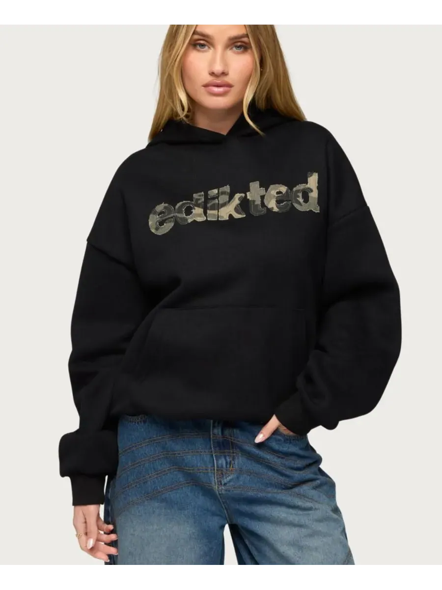 Edikted Женская толстовка оверсайз с камуфляжным принтом "Camo Cutie" — изображение 1 из 5, черный