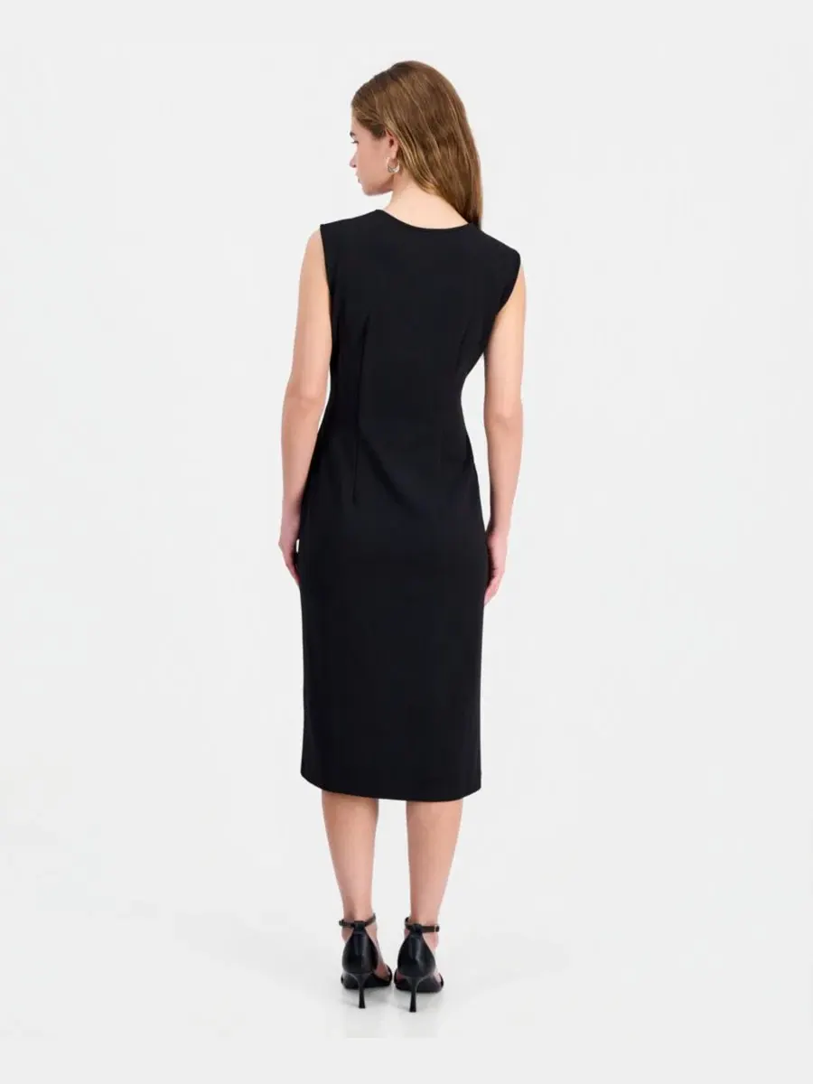 Платье-футляр без рукавов с поясом, модель V-Neck Sleeveless Belted Sheath Connected — изображение 5 из 5, черный
