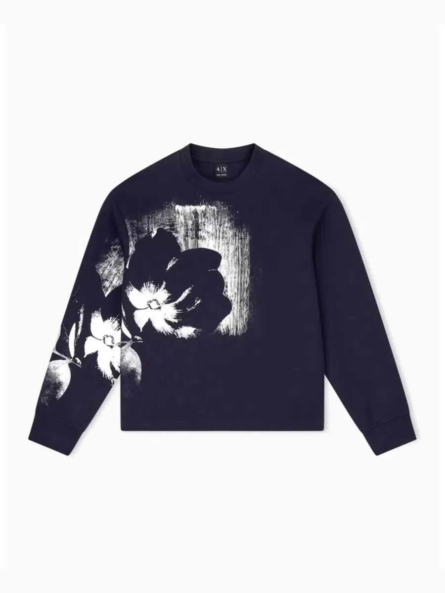 Свитшот с принтом Exposed Flower A|X Armani Exchange — изображение 4 из 6, глубокий темно-синий