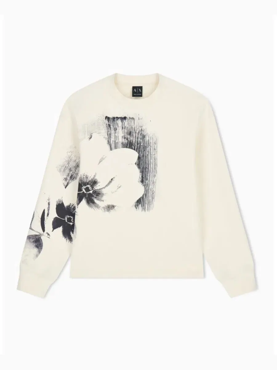 Свитшот с открытым цветочным принтом, хлопковый A|X Armani Exchange — изображение 1 из 3, винтажный белый