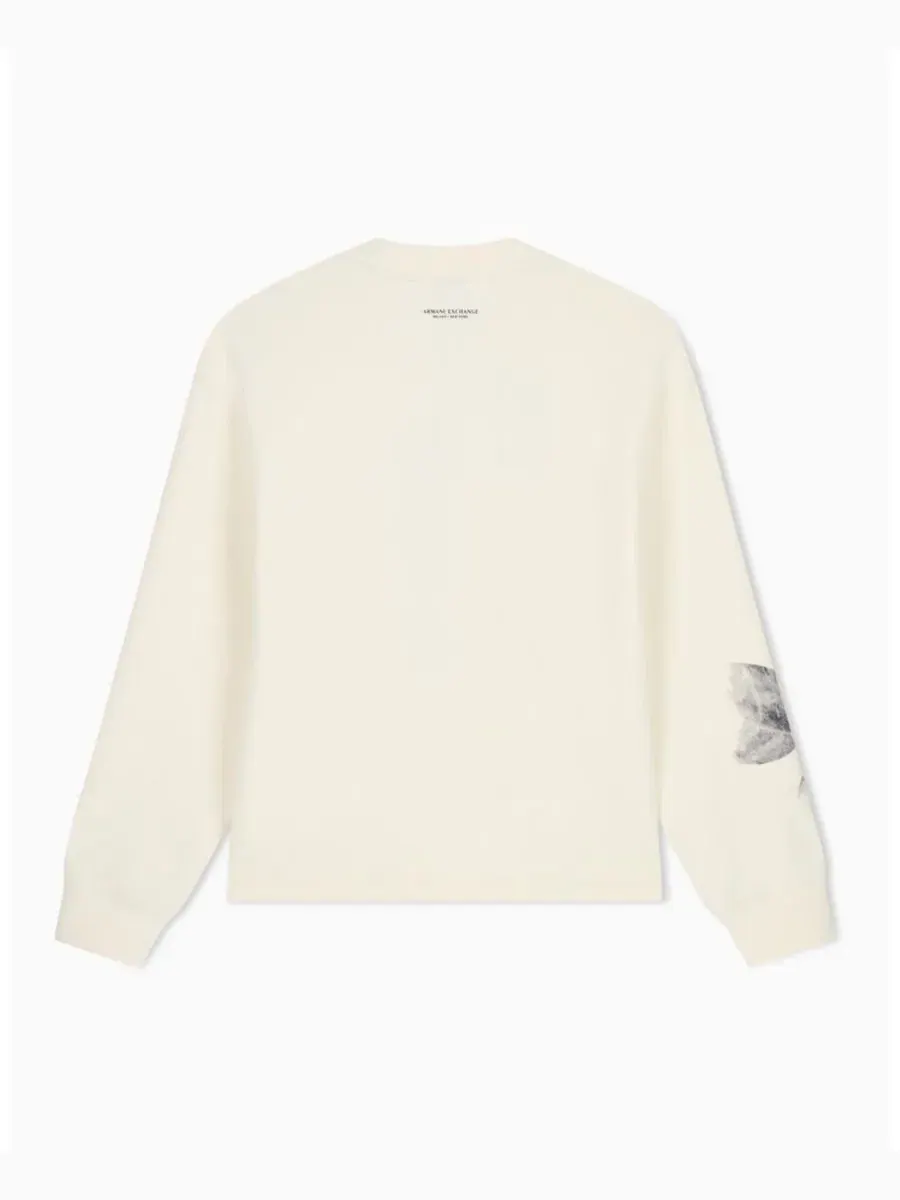 Свитшот с открытым цветочным принтом, хлопковый A|X Armani Exchange — изображение 2 из 3, винтажный белый