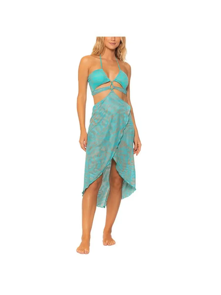 Пляжное платье с принтом, с вырезом, с запахом Guria Beachwear — изображение 1 из 3, голубой зеленый