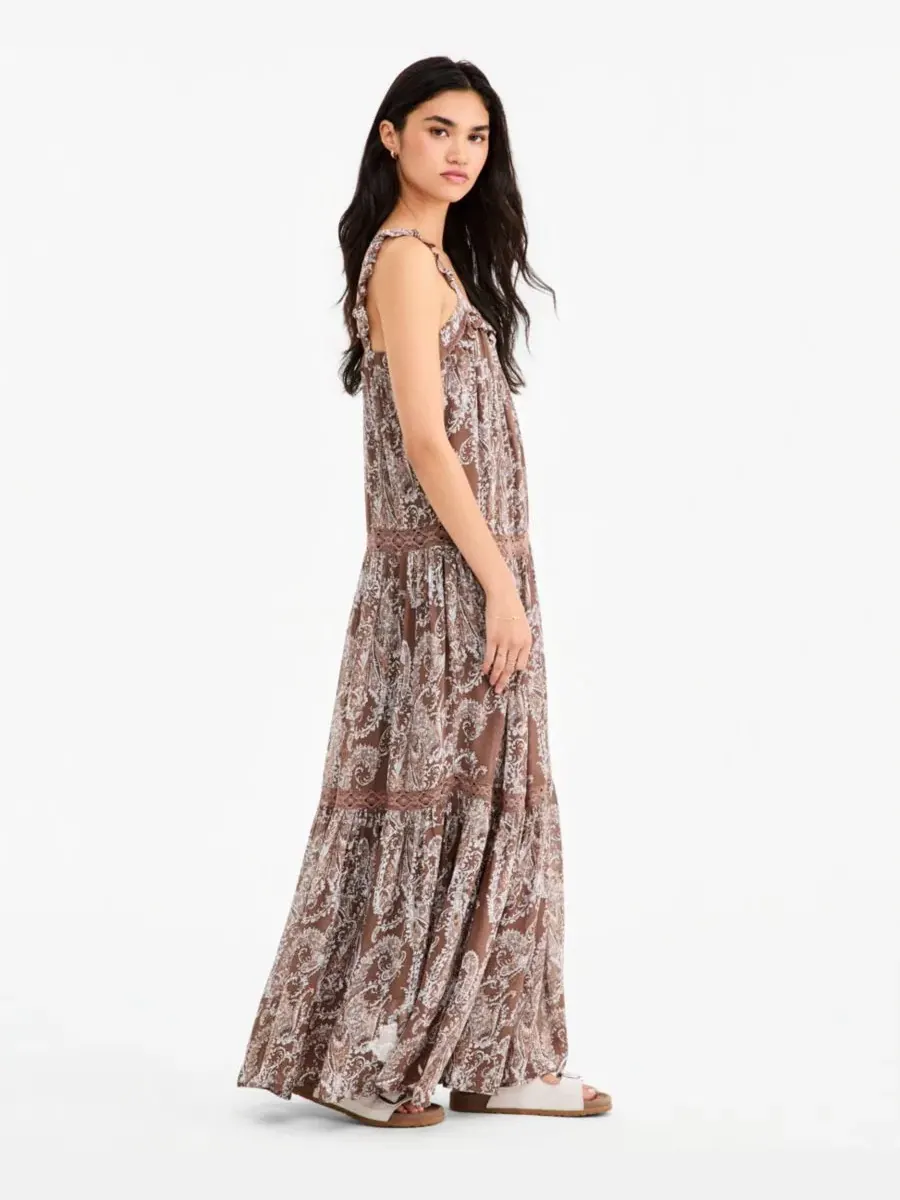 Макси-платье с ярусной юбкой и принтом Paisley Brown Paisley — изображение 3 из 5, коричневый
