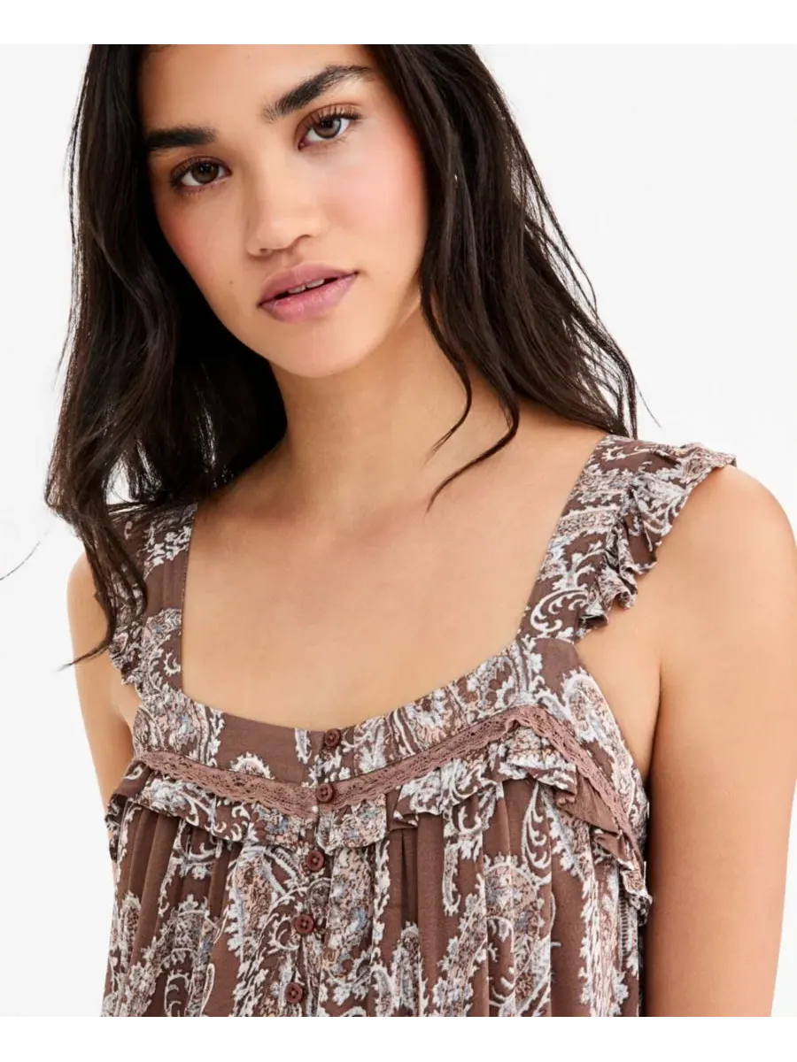 Макси-платье с ярусной юбкой и принтом Paisley Brown Paisley — изображение 4 из 5, коричневый