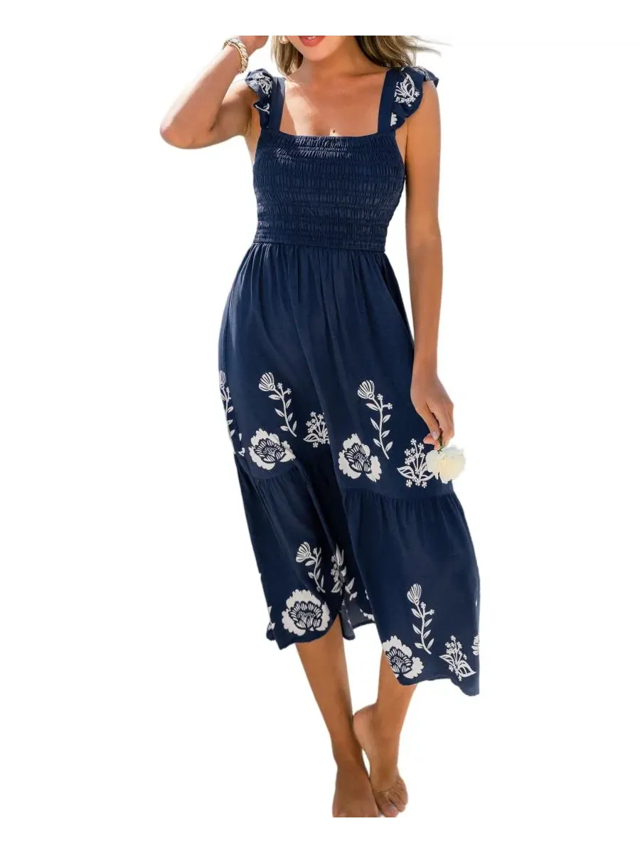 Платье-макси с принтом Peak Season Floral Cupshe — изображение 1 из 3, синий