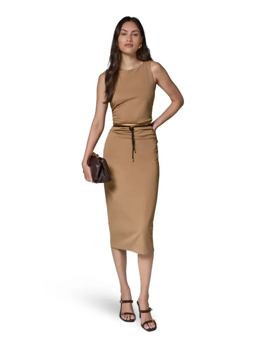 Платье-футляр без рукавов с поясом Donna Karan New York — изображение 1 из 5, верблюжий