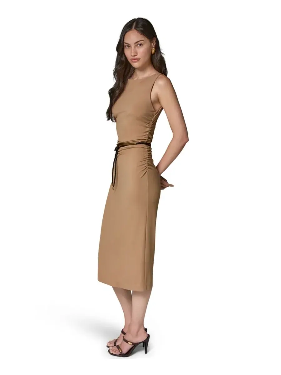 Платье-футляр без рукавов с поясом Donna Karan New York — изображение 2 из 5, верблюжий