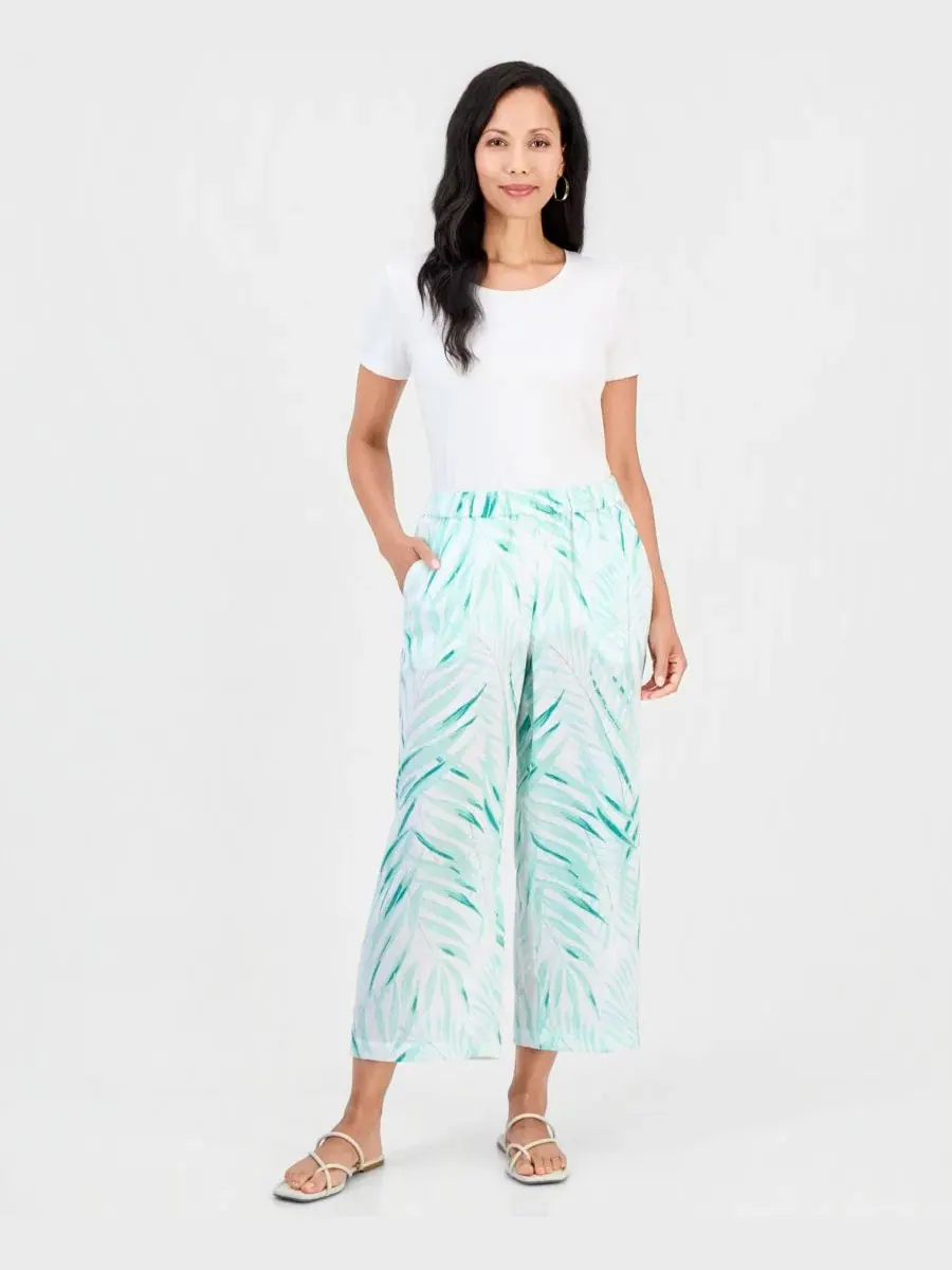Капри с принтом Trop Wide Leg JM Collection — изображение 1 из 3, яркий белый