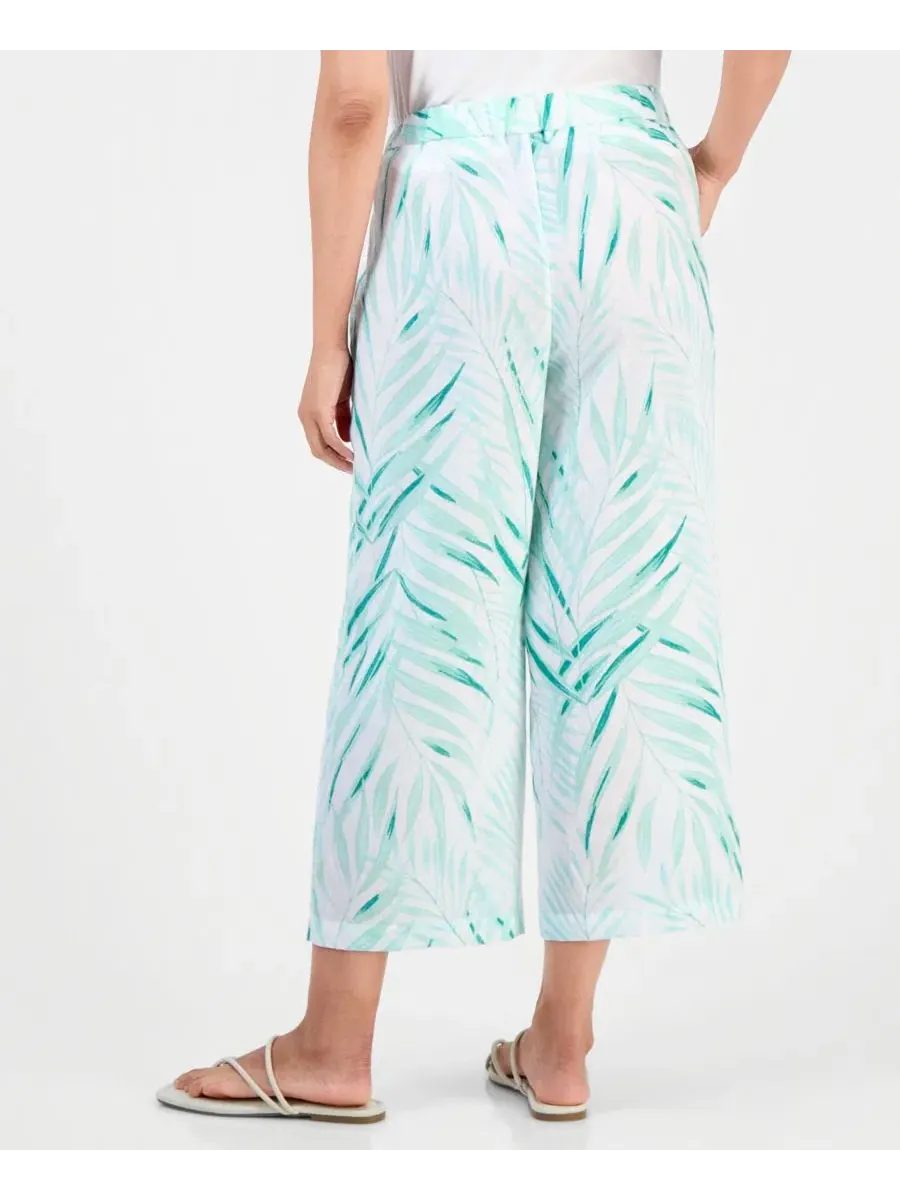 Капри с принтом Trop Wide Leg JM Collection — изображение 2 из 3, яркий белый