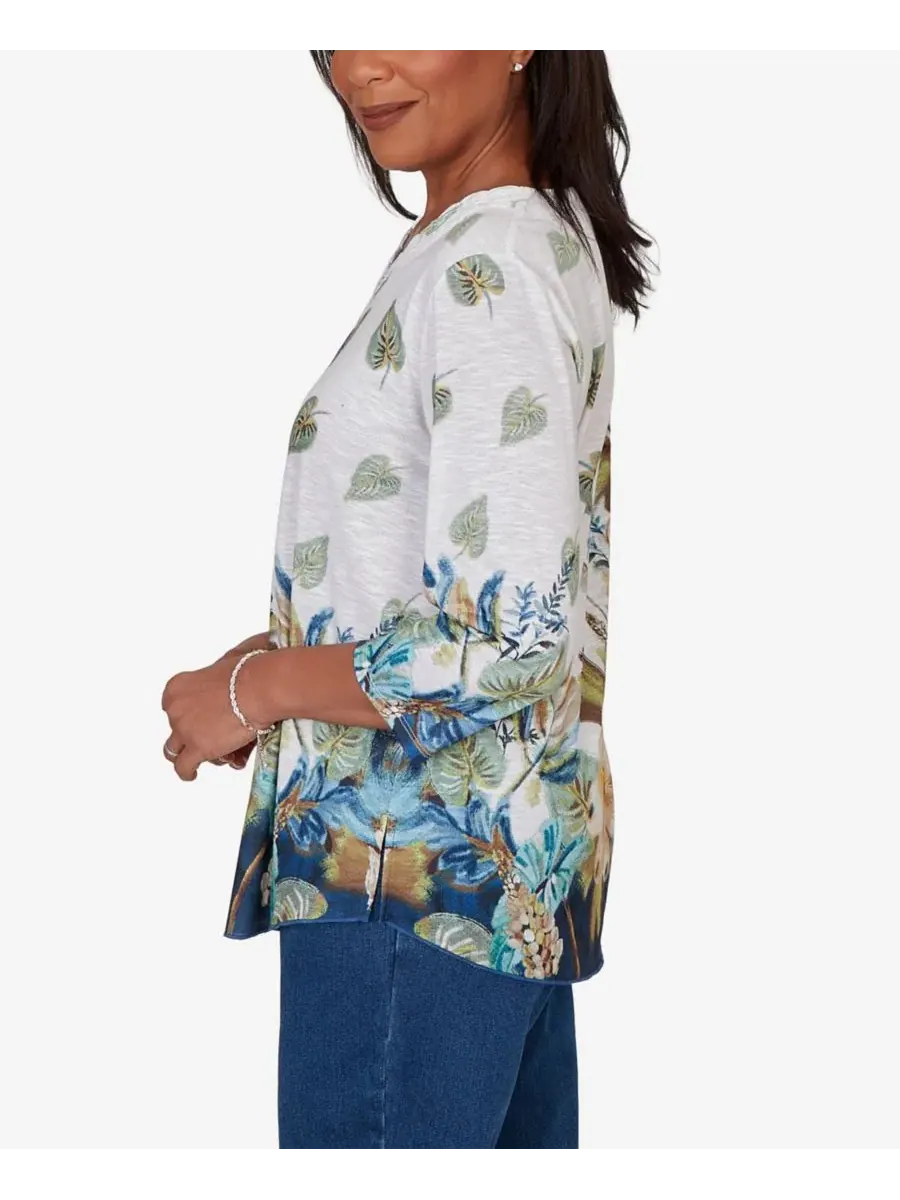 Топ с цветочным принтом Little Indigo Girls Placed Texture Floral Knit Top Alfred Dunner — изображение 3 из 5, синий мульти