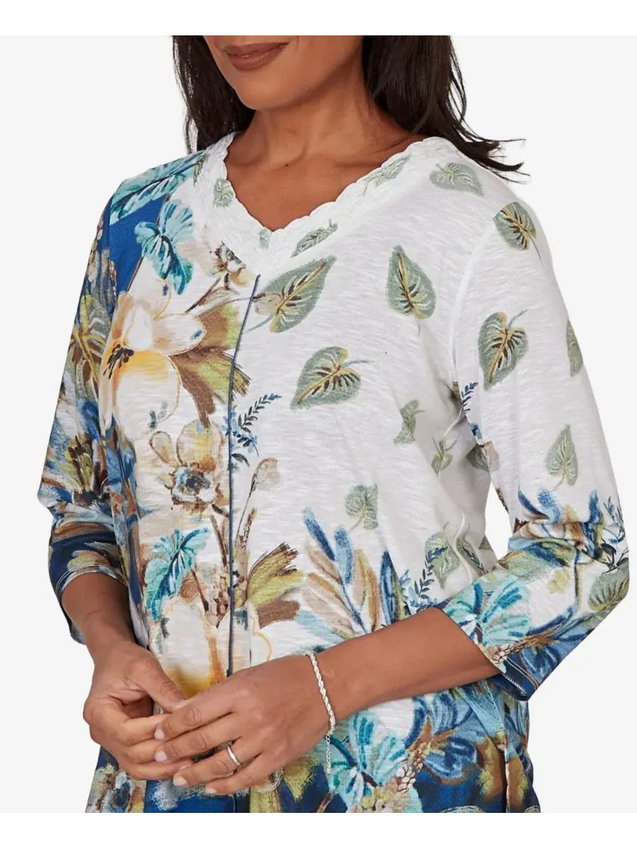 Топ с цветочным принтом Little Indigo Girls Placed Texture Floral Knit Top Alfred Dunner — изображение 4 из 5, синий мульти