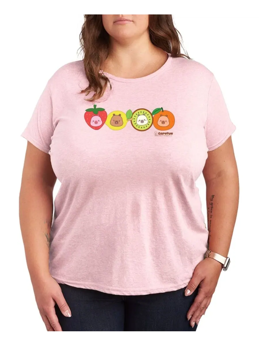 Футболка с принтом CapyFun Fruits Hybrid Apparel — изображение 1 из 3, розовый