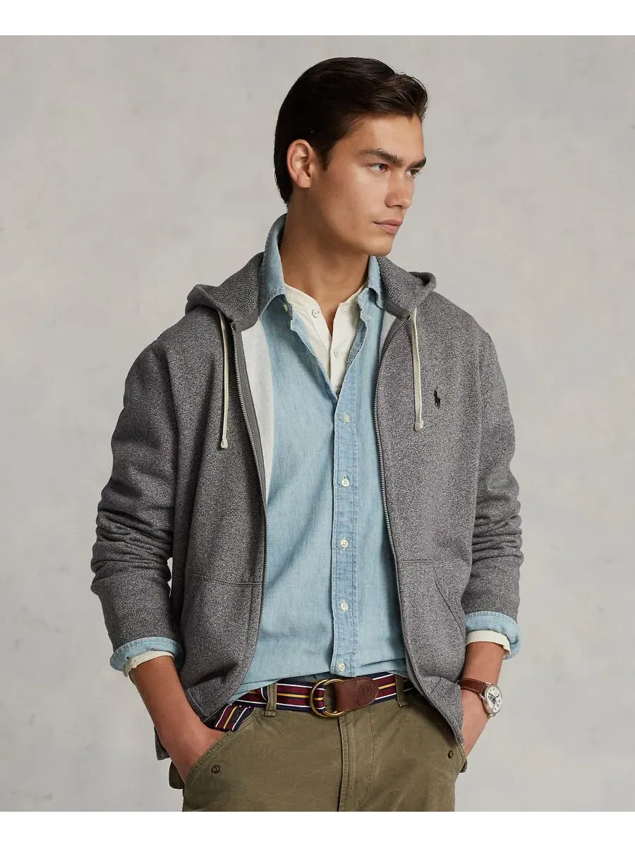 Худи из хлопкового флиса Cotton Fleece Hoodie Collection Polo Ralph Lauren — изображение 1 из 9, серый