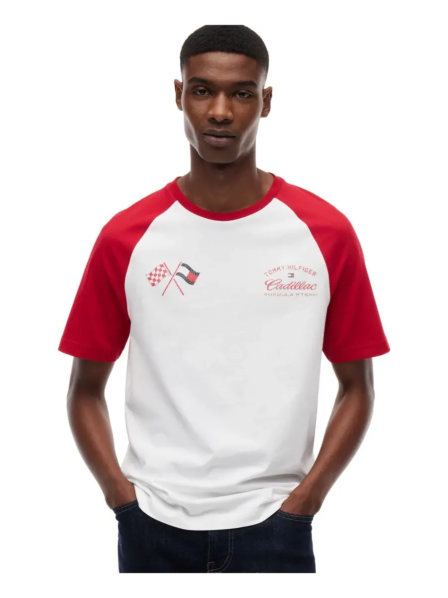 Мужская футболка-реглан Cadillac F1 Varsity Tommy Hilfiger — изображение 1 из 5, белый/красный