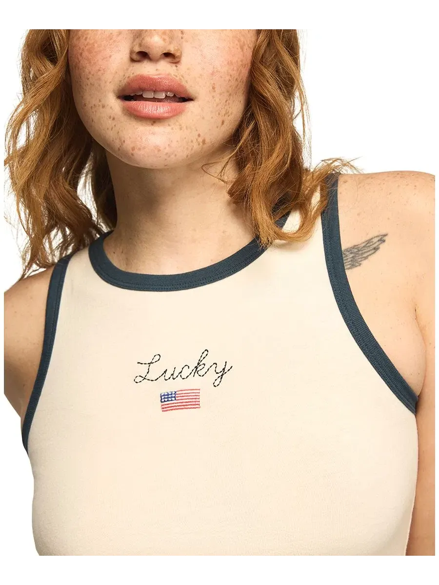 Женская майка-топ с круглым вырезом в стиле американа Lucky Brand — изображение 3 из 4, белый
