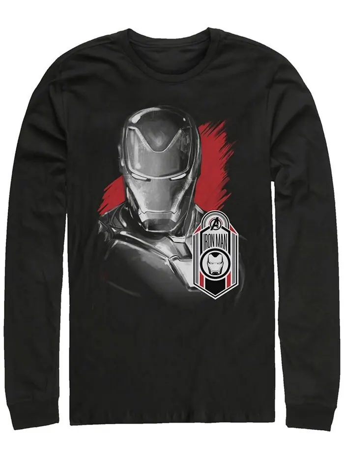 Мужская футболка с логотипом Marvel Avengers Endgame Iron Man и длинным рукавом Fifth Sun — изображение 1 из 1, черный