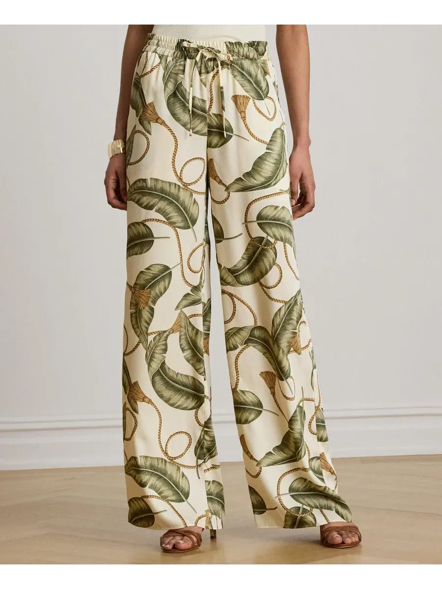 Брюки свободного кроя с принтом-веревкой Lauren Ralph Lauren — изображение 1 из 5, кремовый мульти