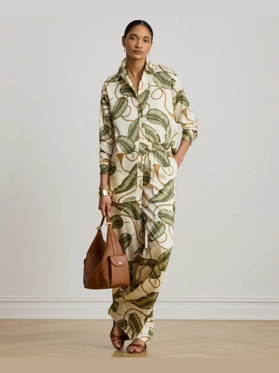 Брюки свободного кроя с принтом-веревкой Lauren Ralph Lauren — изображение 2 из 5, кремовый мульти
