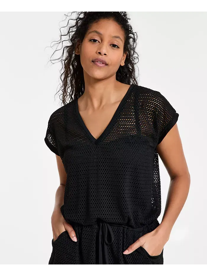 Женская сетчатая туника на шнурке для плавания DKNY — изображение 4 из 7, черный