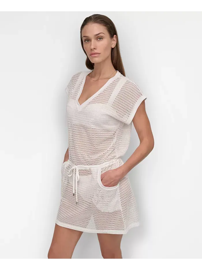 Женская сетчатая туника на шнурке для плавания DKNY — изображение 4 из 4, белый