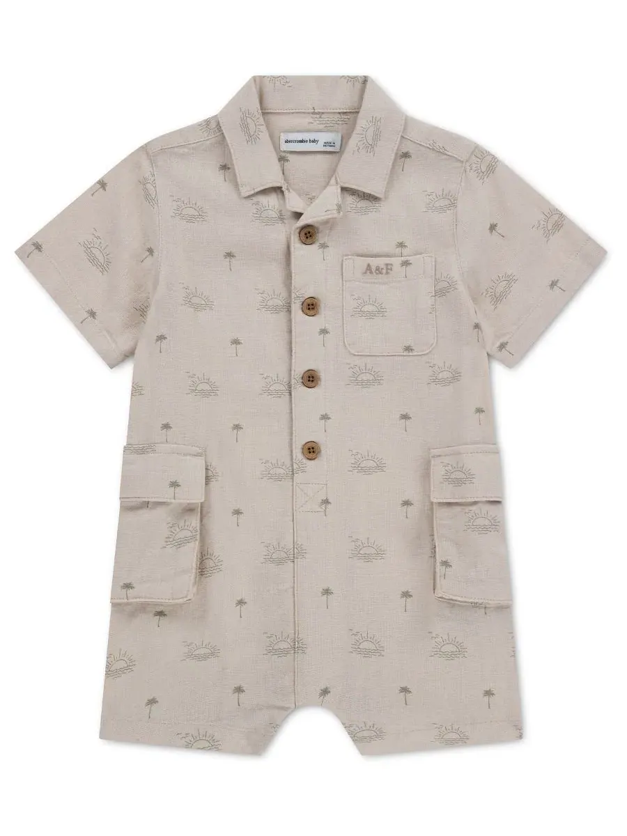 Детский комбинезон-карго с коротким рукавом для мальчиков Abercrombie Kids — изображение 1 из 4, бежевый