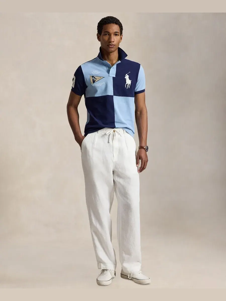 Мужская приталенная сетчатая рубашка-поло Big Pony Polo Ralph Lauren — изображение 2 из 5, темно-синий/синий