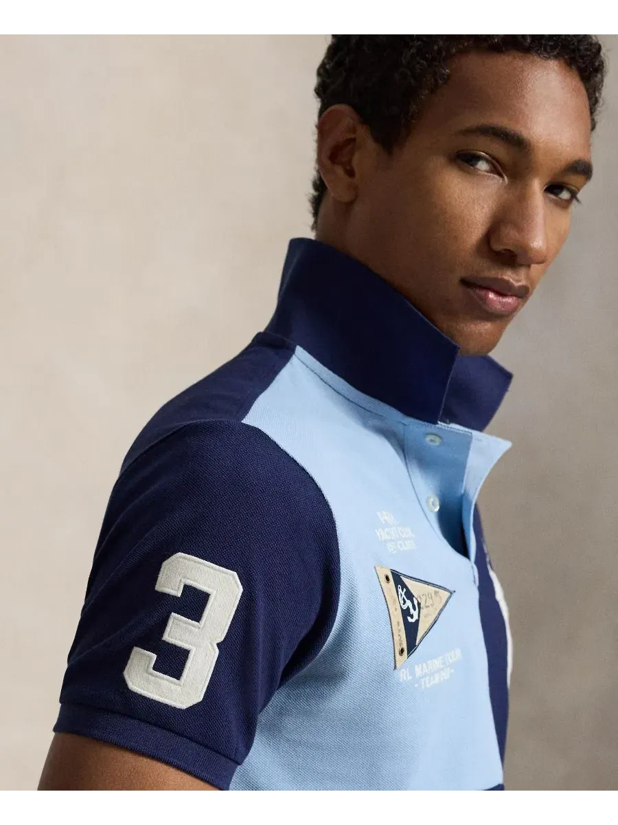 Мужская приталенная сетчатая рубашка-поло Big Pony Polo Ralph Lauren — изображение 3 из 5, темно-синий/синий