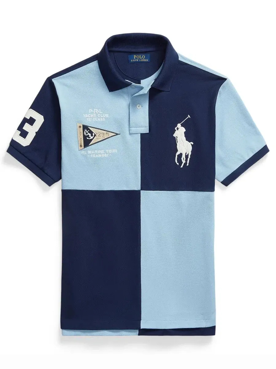 Мужская приталенная сетчатая рубашка-поло Big Pony Polo Ralph Lauren — изображение 5 из 5, темно-синий/синий