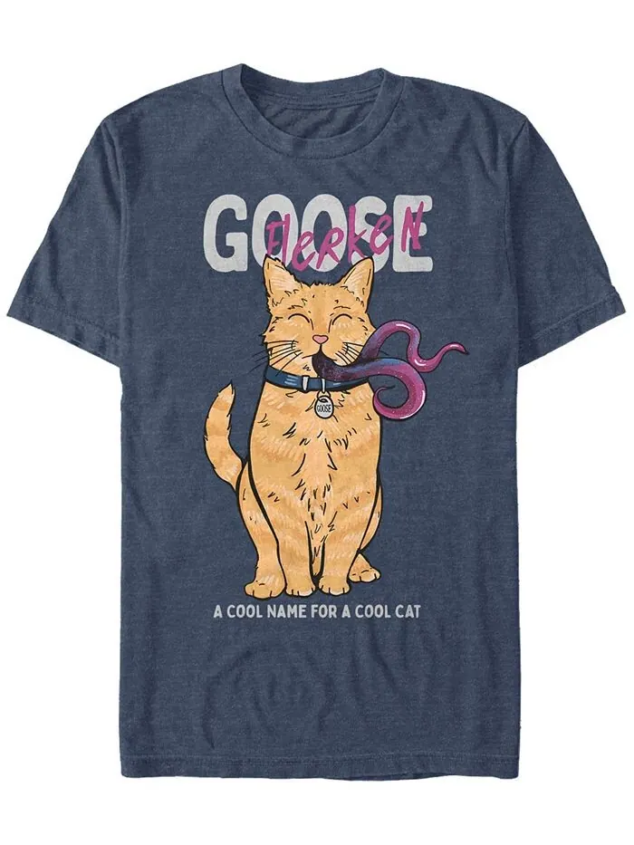 Мужская футболка с коротким рукавом Marvel Captain Marvel Goose Flerken Cool Cat Name Fifth Sun — изображение 1 из 1
