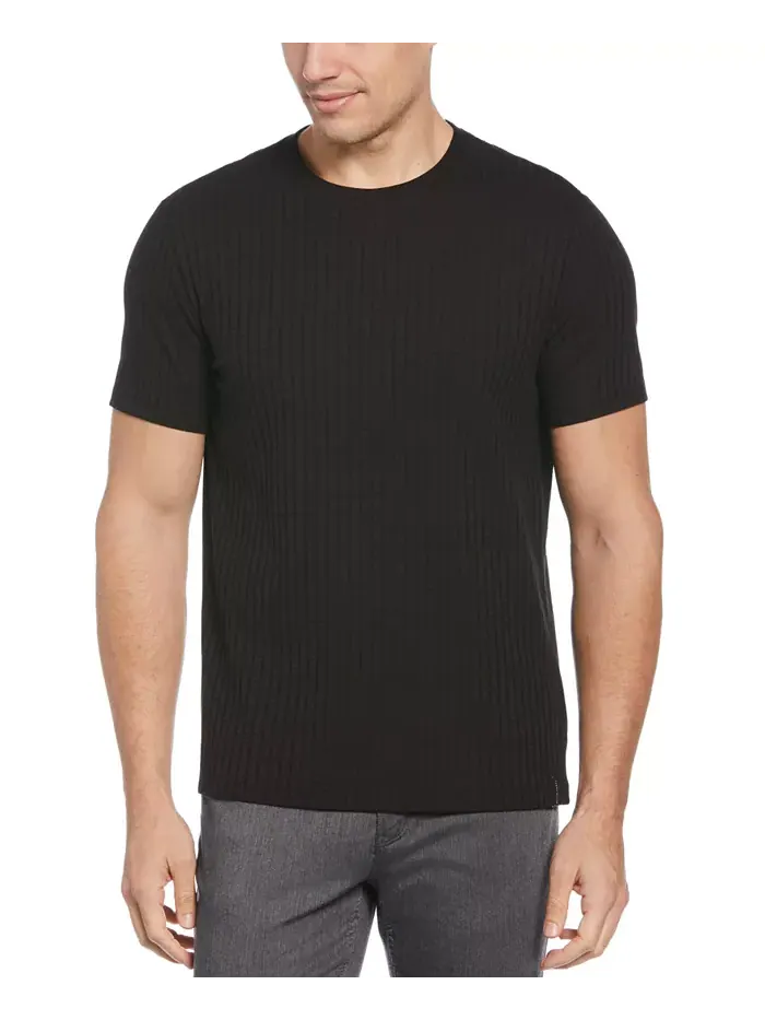 Мужская футболка с ребристой вязкой и круглым вырезом Perry Ellis — изображение 1 из 3, черный